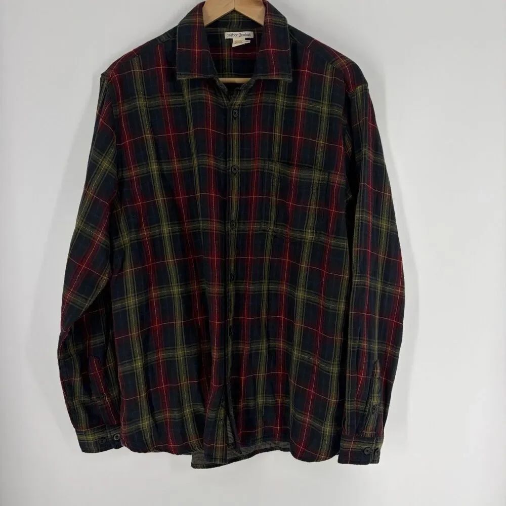 Carbon 2 Cobalt Shirt Size Medium Men Red Navy Upper Echelon Button Up Plaid